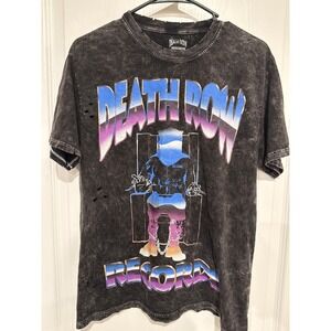 Death Row Records Distressed Acid Wash Graphic Tee Mens Small Black Rap T-Shirt